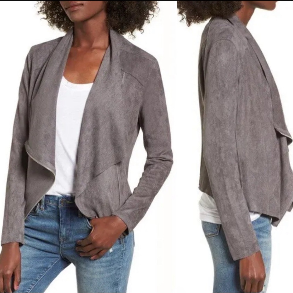 EUC ⭐️ BLANKNYC Faux Suede Drape Front Jacket Grey Size L Large